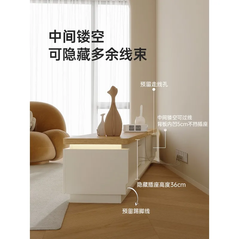 TV cabinet floor-to-ceiling living room, household log cream wind storage and storage integrated TV cabinet