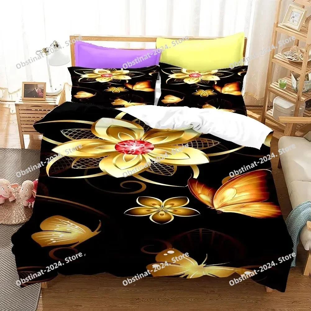 

Golden Butterfly Pretty Blue Butterfly Bedding Set Boys Girls Twin Queen Duvet Cover Pillowcase Bed Kids Adult
