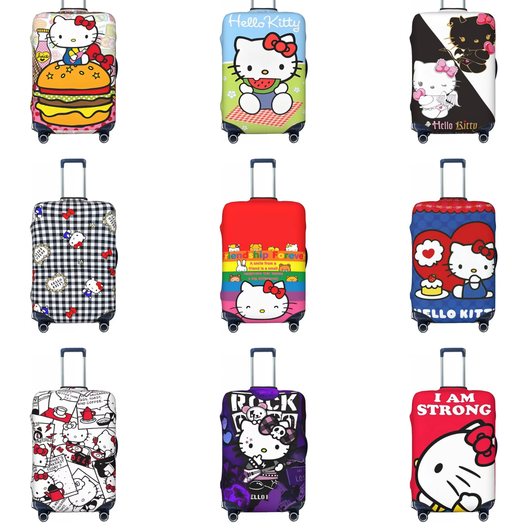 Hello Kitty Eat Hamburger Suitcase Cover Practical Travel Protection Luggage Case Flight