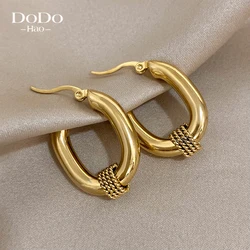 DODOHAO Vintage Chunky Blod Oval Huggies Hoop Earring for Women Small Cute Stainless Steel Thick Hoop Earring Punk Party Jewely