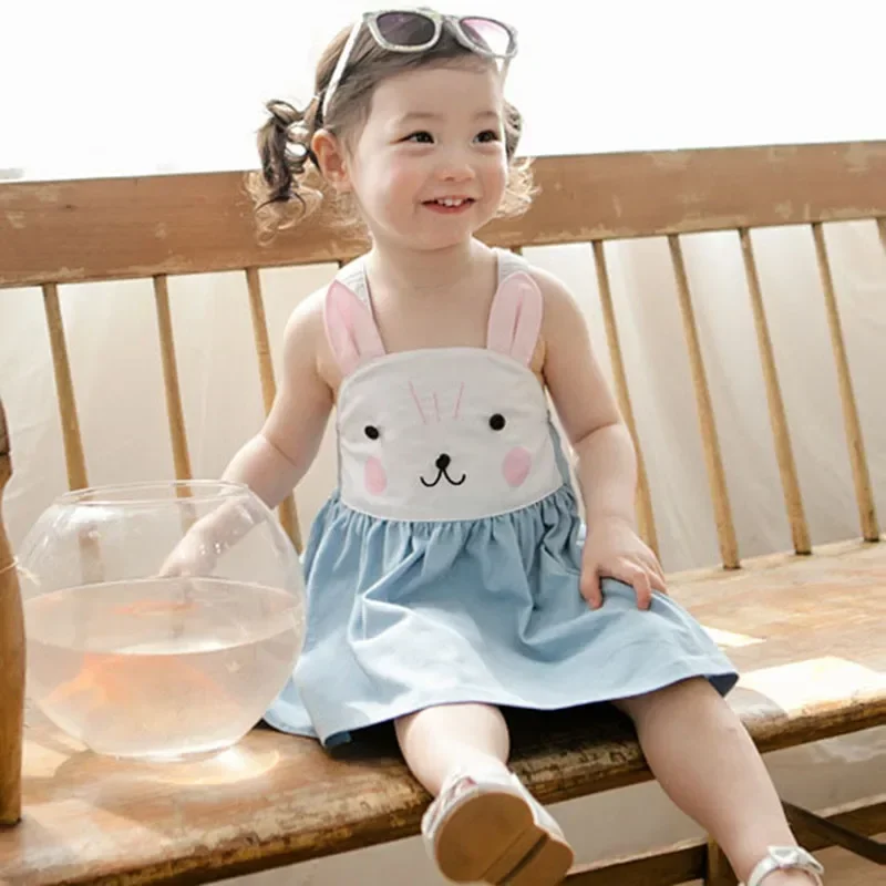 Girls Summer Strapless Backless Sleeveless Dress Cute Bunny Baby Toddler Clothing Casual Children's Clothing Vestidos