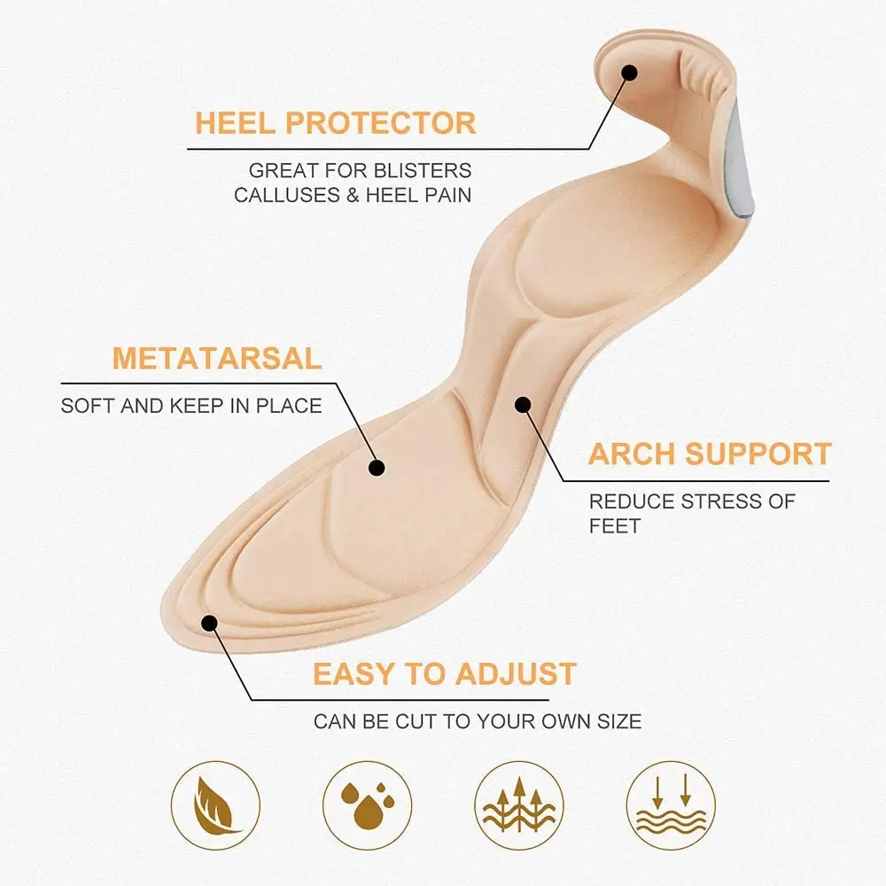 2pcs High Heel Memory Foam Insole Pad Inserts Heel Post Back Breathable Anti-slip for Women Shoe New Shoe Arch Support Insoles