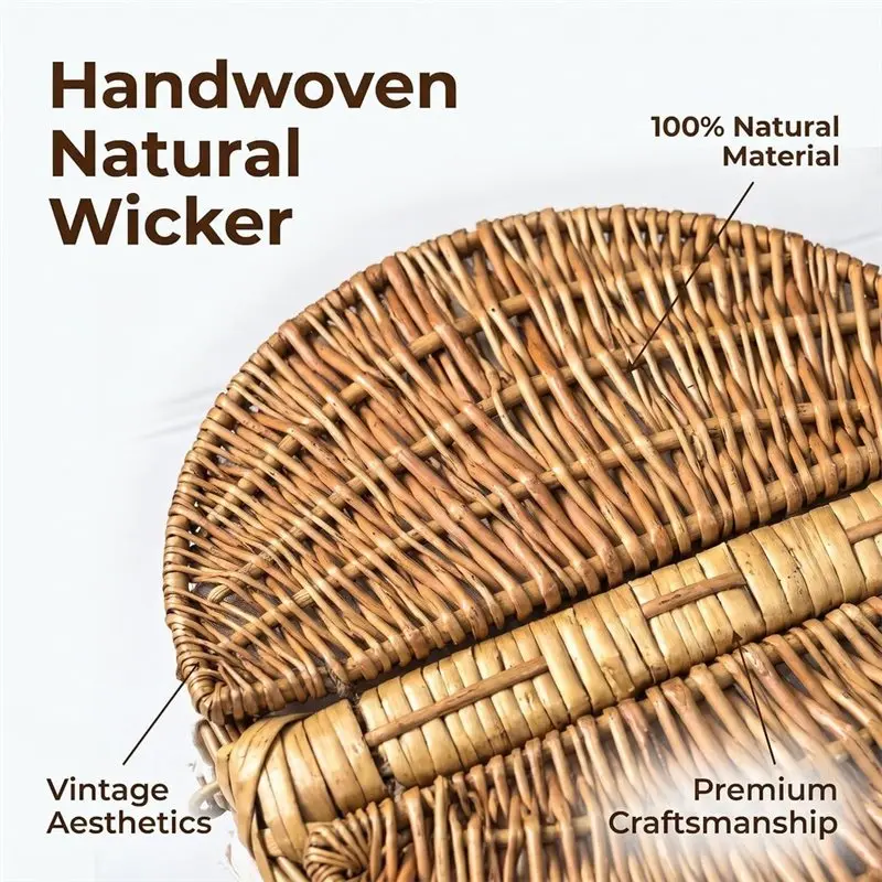 IALJ-Wicker Picnic Basket,Braided Handmade Wicker Basket With Lid And Handle, Includes Liner, Shopping Basket