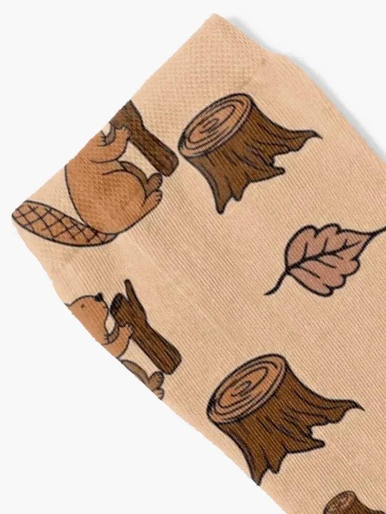 Cute Brown Autumn Beaver Leaf Pattern Socks cool bright garter Luxury Woman Socks Men's