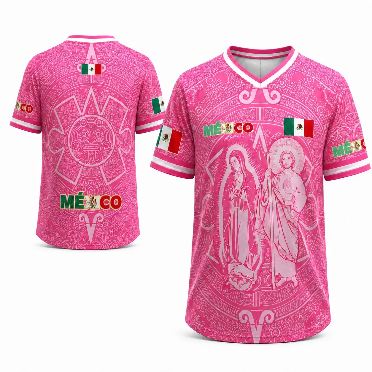 Unisex Mexican Aztec Totem Virgin Mary Print T-Shirt Summer Casual O-Neck Loose Breathable Short Sleeve Tops