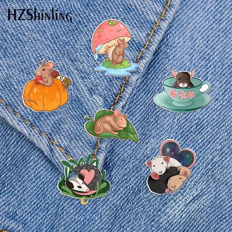 2023 New Woodland Rat Acrylic Lapel Pin Sleepy Mouse Epoxy Butterfly Clasp Pin Handmade Butterfly Brooch