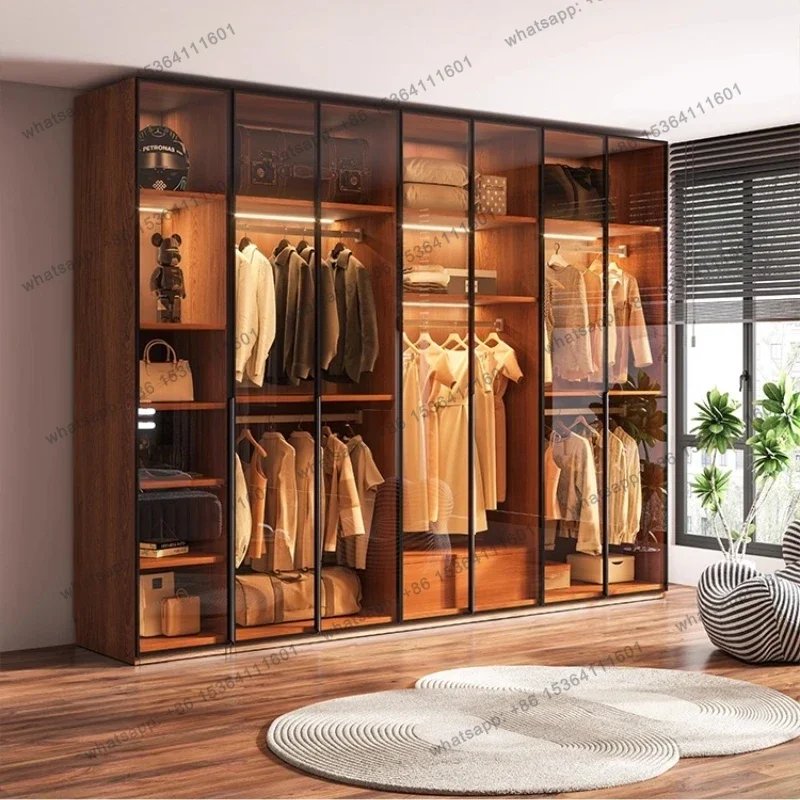 Modern glass wardrobe bedroom household combination storagecabinet L-shaped corner cloakroom closet Furniture forclothes Luxury