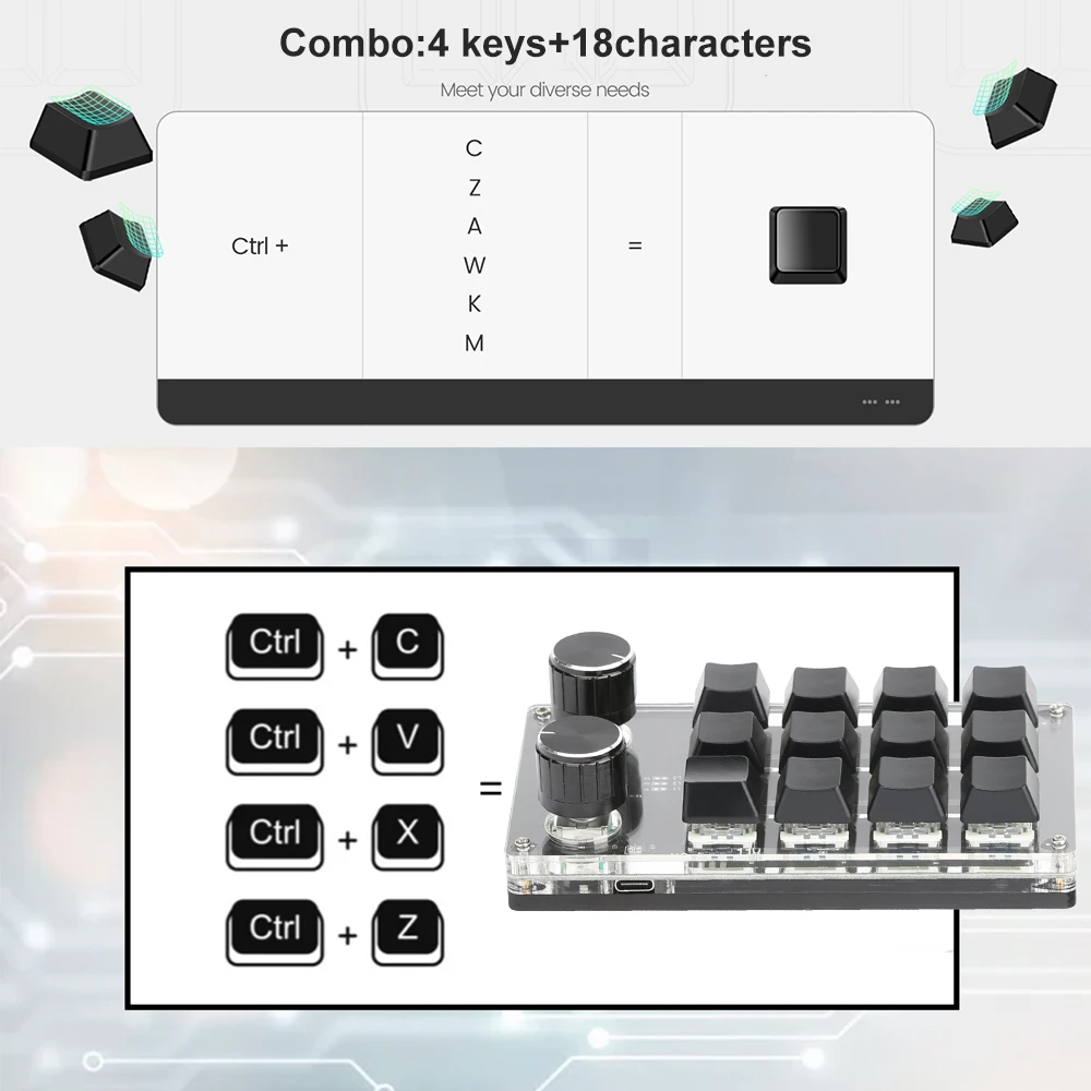 Romoral Macro Programming Keyboard 12 Keys 2 Knob Mini Keyboard DIY Mechanical Keyboard Gaming Drawing Switch Hot-swap Keypad