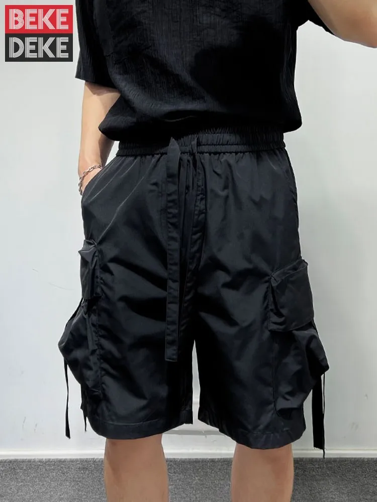 

Summer Mens Casual Pockets Elastic Waist Loose Fit Knee Length Shorts Fashion Quick Drying Harem Pants Comfortable Works Shorts