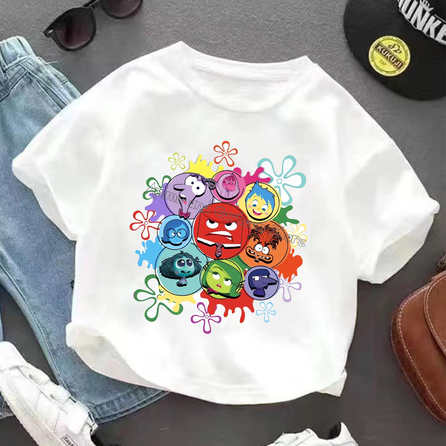 Disney Inside Out 2 New T-shirt Children Cute Cartoon Clothing Trendy Base Tops White Clothes Fashion Sunmer Tee Kids Tops Gift