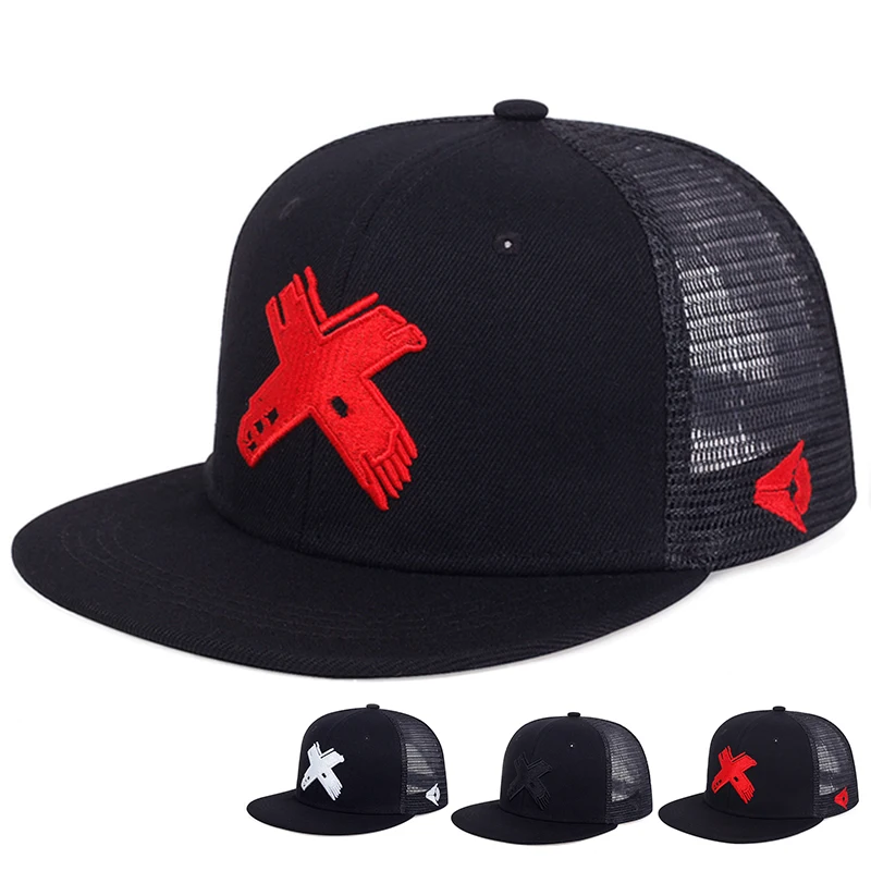 Berretti da Baseball alla moda X berretti traspiranti in rete ricamata cappelli Snapback Unisex all'aperto Hip-Hop