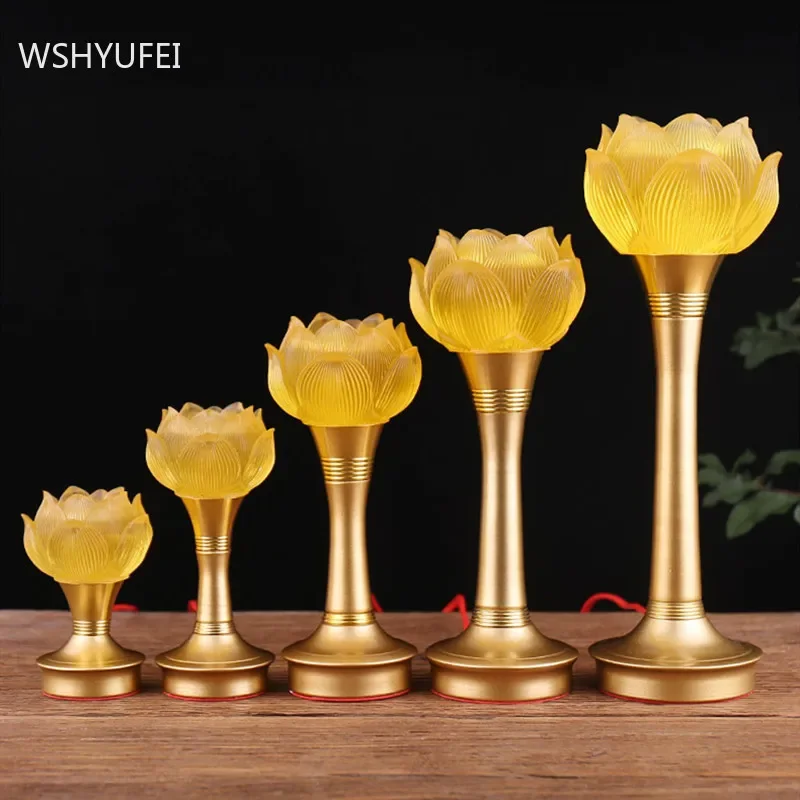 

1pc Chinese Liuli Lotus Simulated candlestick Ornaments Home Accessories Buddha Hall Decorations Traditional Buddha Supplies