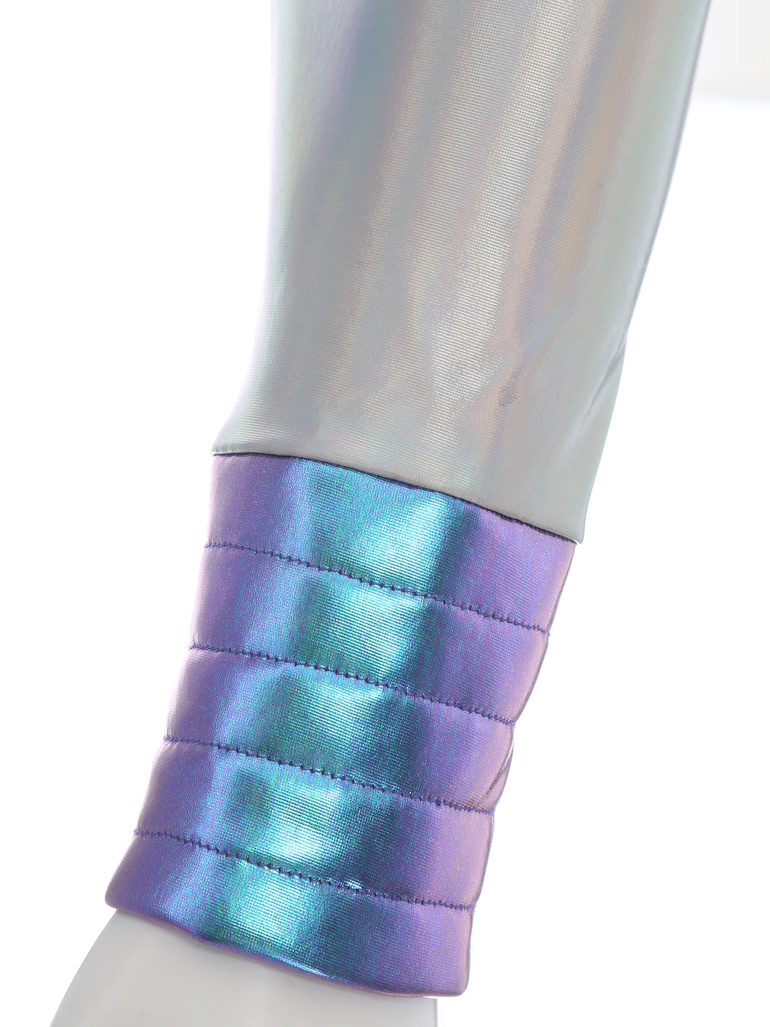 Men Long Sleeve Metallic Shiny Sponge Edge Bodysuit Carnival Clubwear Halloween Space Alien Robot Galaxy Warrior Cosplay Costume