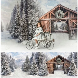 Snowy Mountain Tree Farm Path Photo Background Kids Portrait Photo Studio Props Winter Christmas Home Photography Backdrop