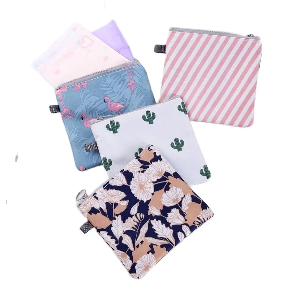 Girls Diaper Sanitary Napkin Storage Bag Canvas Sanitary Pads Package Bags Coin Purse Jewelry Organizer Credit Card Pouch Case