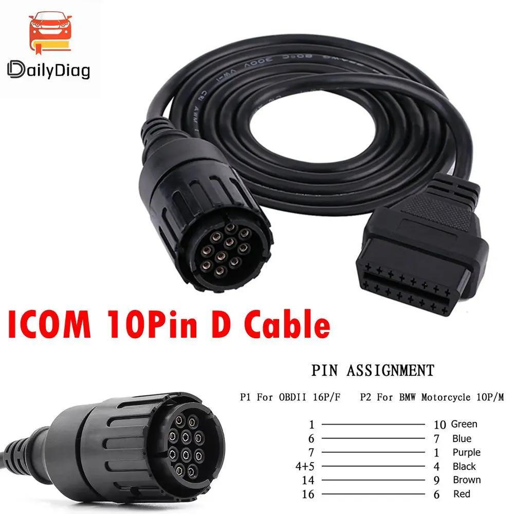 

OBD 2 Extension Cable for BMW Motorcycles 10 Pin Adapter ICOM D Cable for BMW 10Pin to 16Pin OBD2 Diagnostic Connector