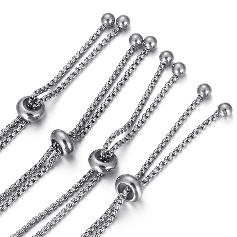 3 개/몫 스테인레스 스틸 슬라이드 팔찌 Coulissant 조정 가능한 체인 팔찌 쥬얼리에 대 한 고무 구슬 액세서리 만들기