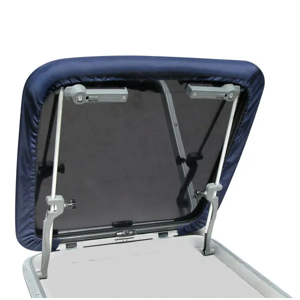 Three types of blue protective canvas round covers for marine cabins