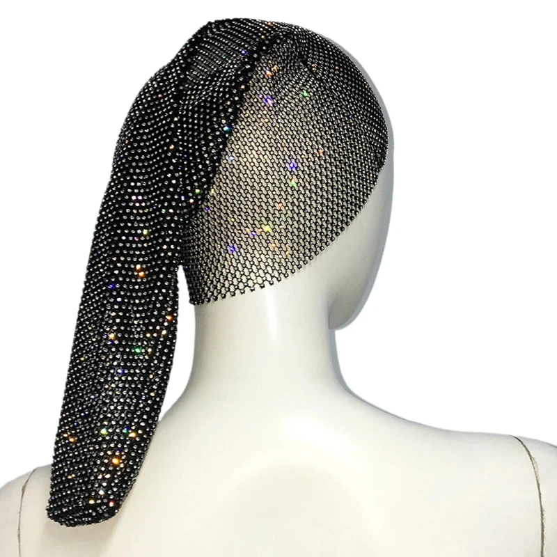 Damen Voll-Strass-Mesh-Kopftuch Funkelnder Kristall-Langschwanz-Kopfwickel Elastische Glitzernde Kopfbedeckung für Party, Club und Abendveranstaltungen – Detail 8