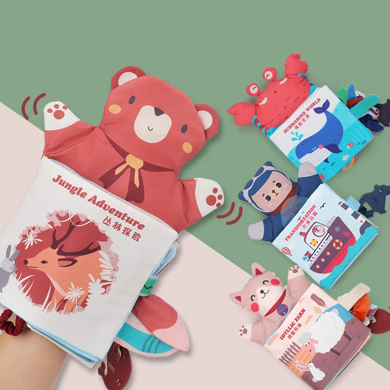 Hand Puppet Cloth Books Newborn Kids Early Learning Develop Cognize Bear Fabric Books Baby Educational Reading Puzzle Book Toys