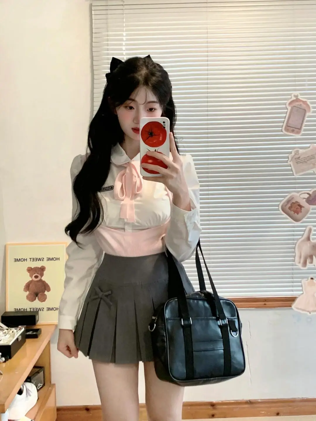 طقم تنورة وتنورة طويلة محبوكة باللون الوردي الباستيل من Cisas Theme School orm Sle طقم أنيق للسيدات من البوليستر F...