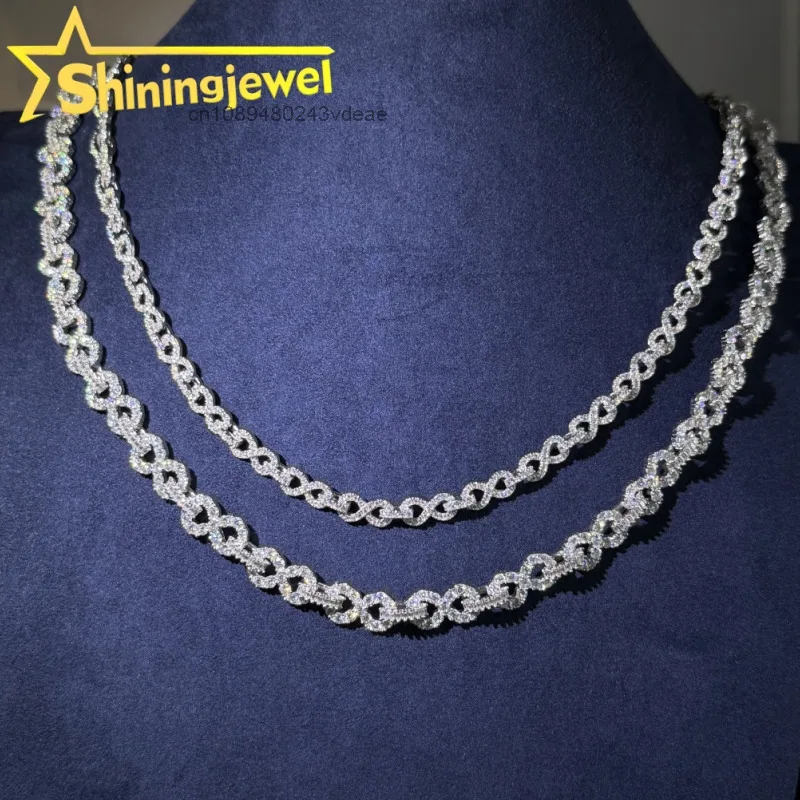 Sale Hot 6mm 8mm Iced Out Cuban Link Chain 925 Silver Moissanite Infinite Chain Iced Out Jewelry VVS Cuban Link Chain.