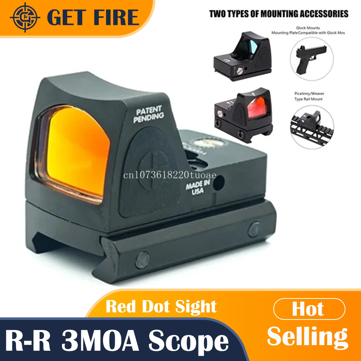 

Mini Red Dot Sight RR 3MOA Scope with Glock Rear Sight Base Airsoft 1913 Mount Riflescope Fit 20mm Weaver Rail for Hunting Rifle
