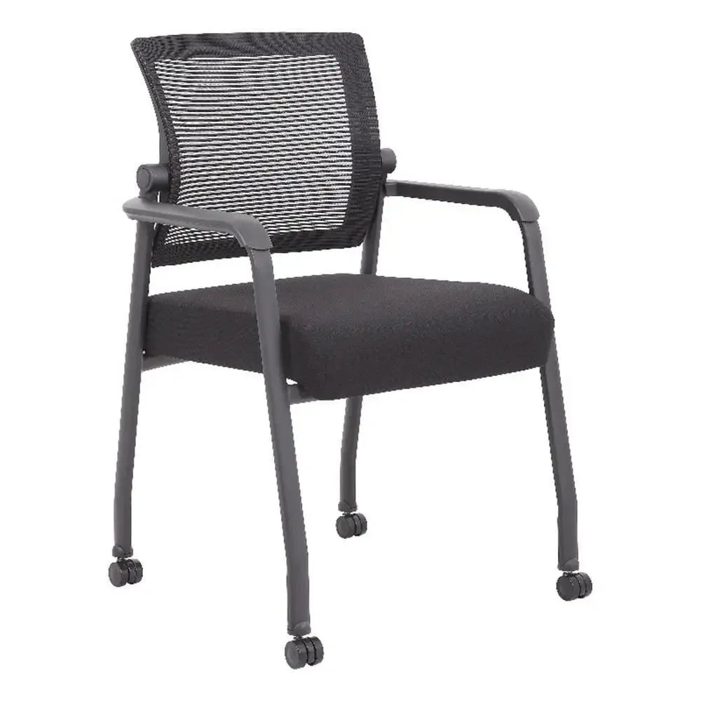 Mesh Back Guest Chair with Steel Legs Black Upholstered Office Seat Smooth Movement 275 lbs Weight Limit