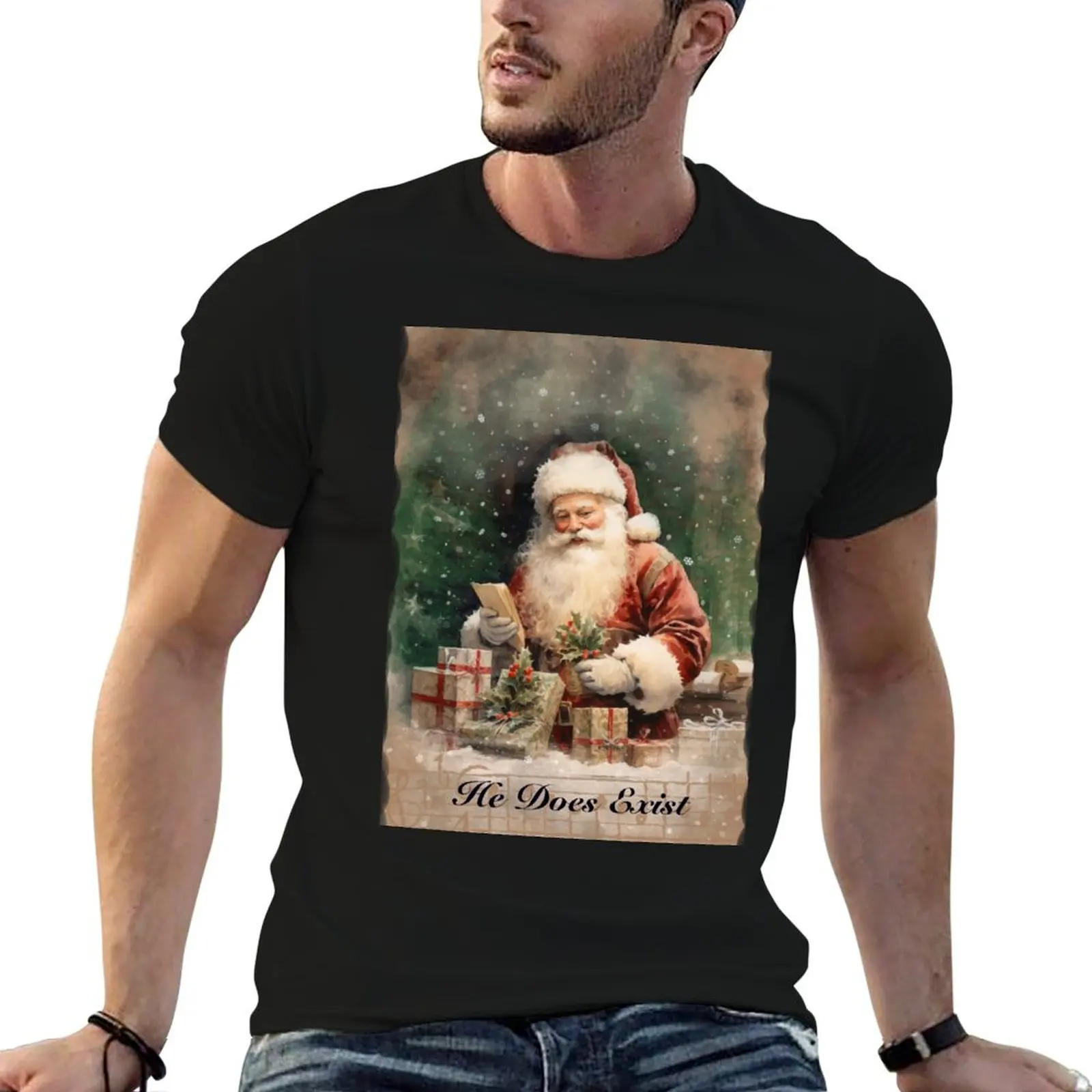 He does exist Santa T-Shirt Street Art Print Tee Shirt