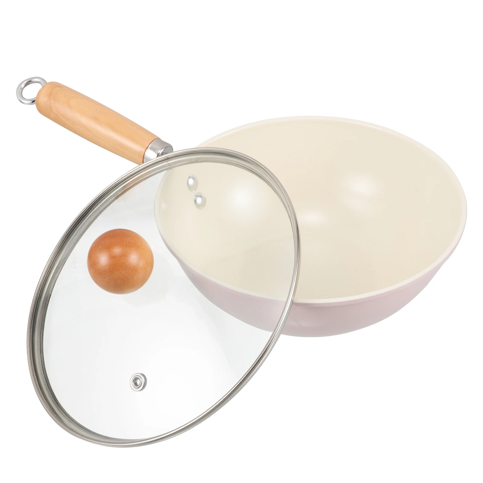 

Induction Wok Nonstick Pink Cookware Pan Clear Glass Lid Gas Stove Electromagnetic Cooktop Small Iron Frying Skillet Pot Storage