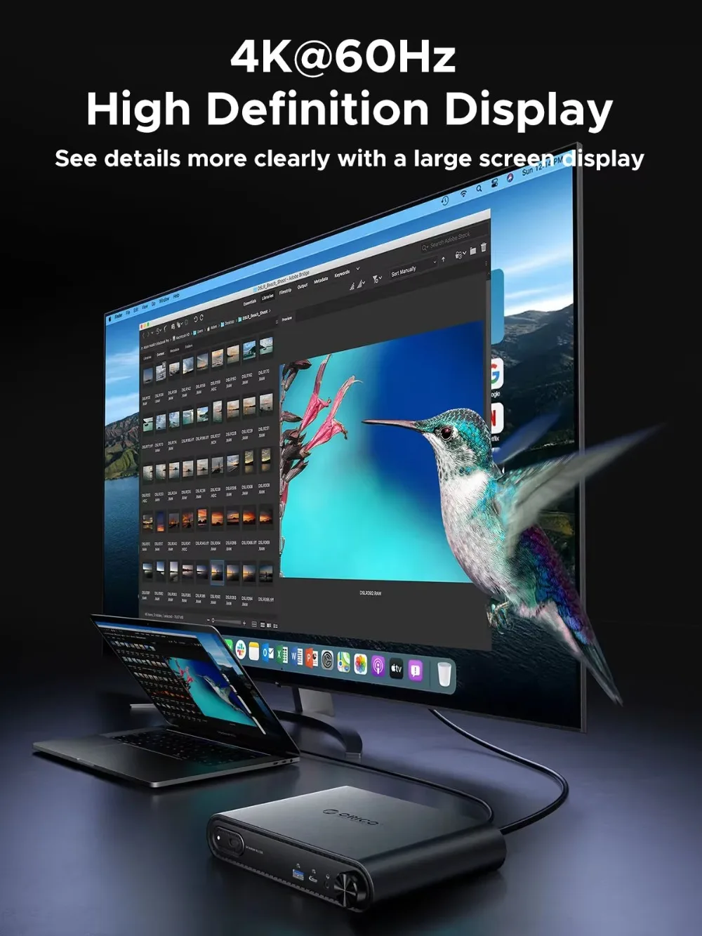 ORICO 10 in 1 USB C 도킹 스테이션 USB 허브 어댑터 M.2 NVMe SSD 케이스(PD100W 충전 이더넷 4K60Hz HDMI-com 3.5mm 오디오 포함)