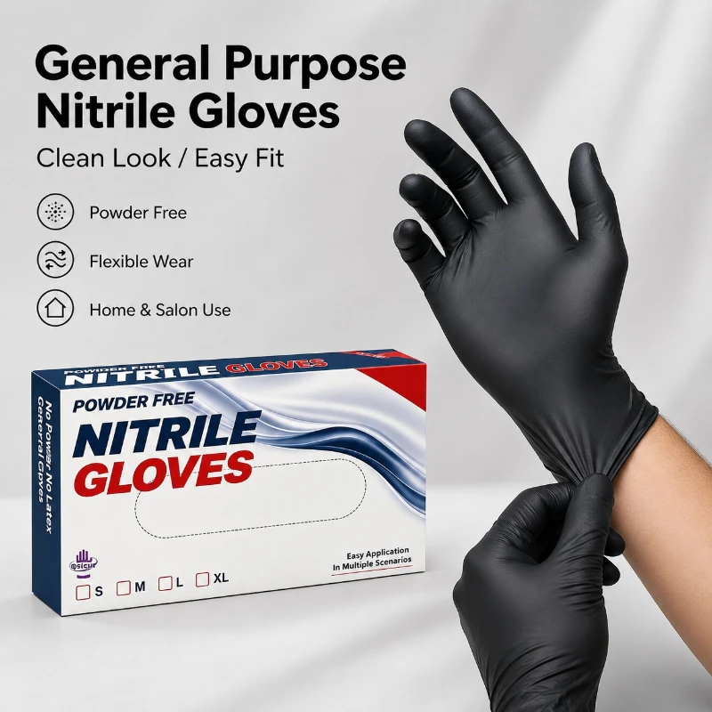 50PCS Black Disposable Nitrile Gloves Stain Resistant Nail Salon Kitchen Cleaning Tasks Flexible for Hair Dye Manicure Tattoo