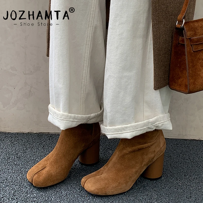 JOZHAMTA Size 34-40 Women Ankle Boots Suede Real Leather Clip Toe High Heels Shoes Fall Winter 2025 Casual Dress Short Booties