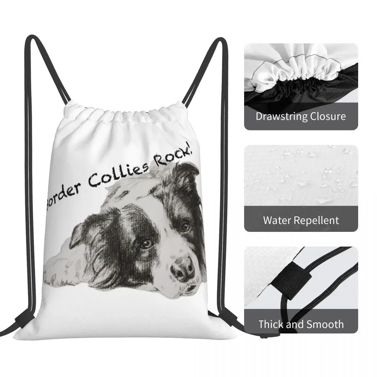 Portátil Border Collies Rock Mochilas, Drawstring Sacos, Bundle Pocket, Saco De Armazenamento, Bookbag para Estudantes de Viagem, Moda