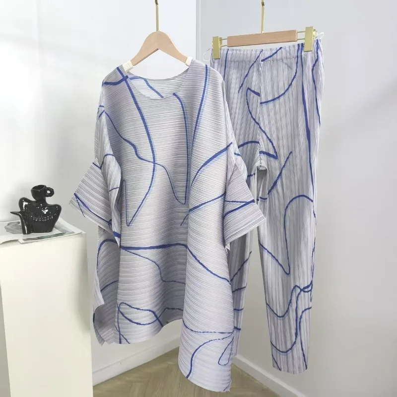 Geplooide lange topjurk voor dames Miyake 2025 herfst beperkte eenvoudige losse rechte broek pak mode commuter Japanse dames