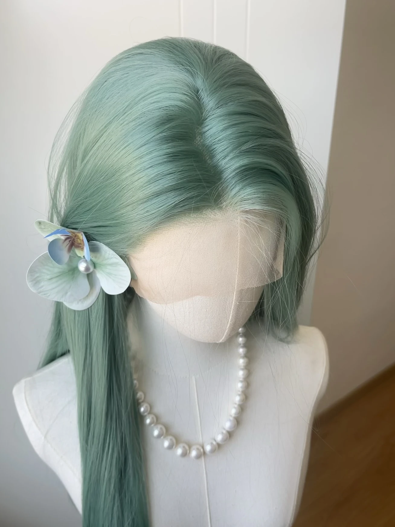 민트 그린 레이스 프론트 가발 (여성용) 26인치 13x4 롱 스트레이트 레이스 가발, 내열성 합성 레이스 가발, 코스프레용 내추럴