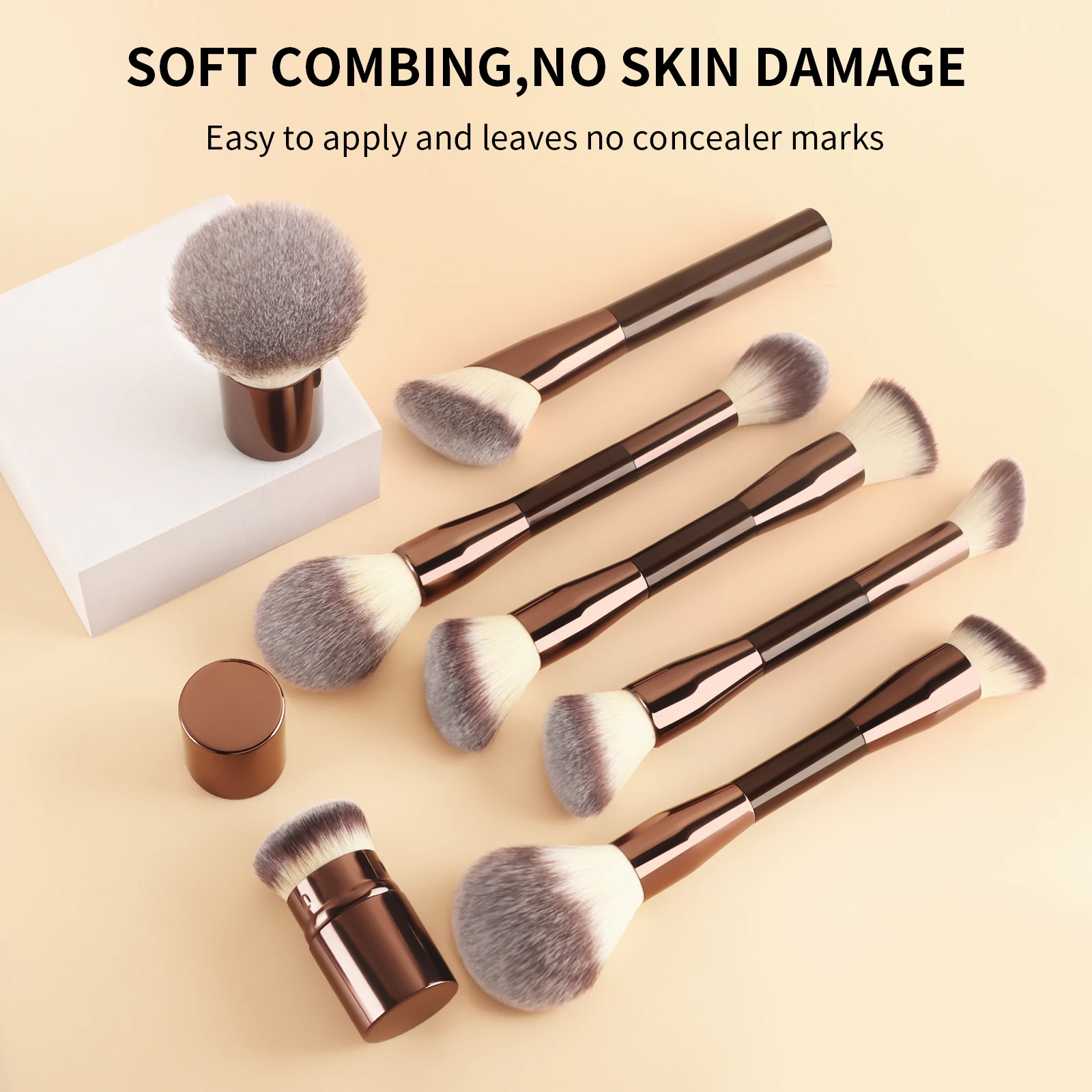 20本のメイクブラシセットには、パウダーブラシ、ブラッシュブラシ、ハイライターブラシ、アイシャドウブラシ、ラッシュブラシ、アイライナーブラシが含まれています。