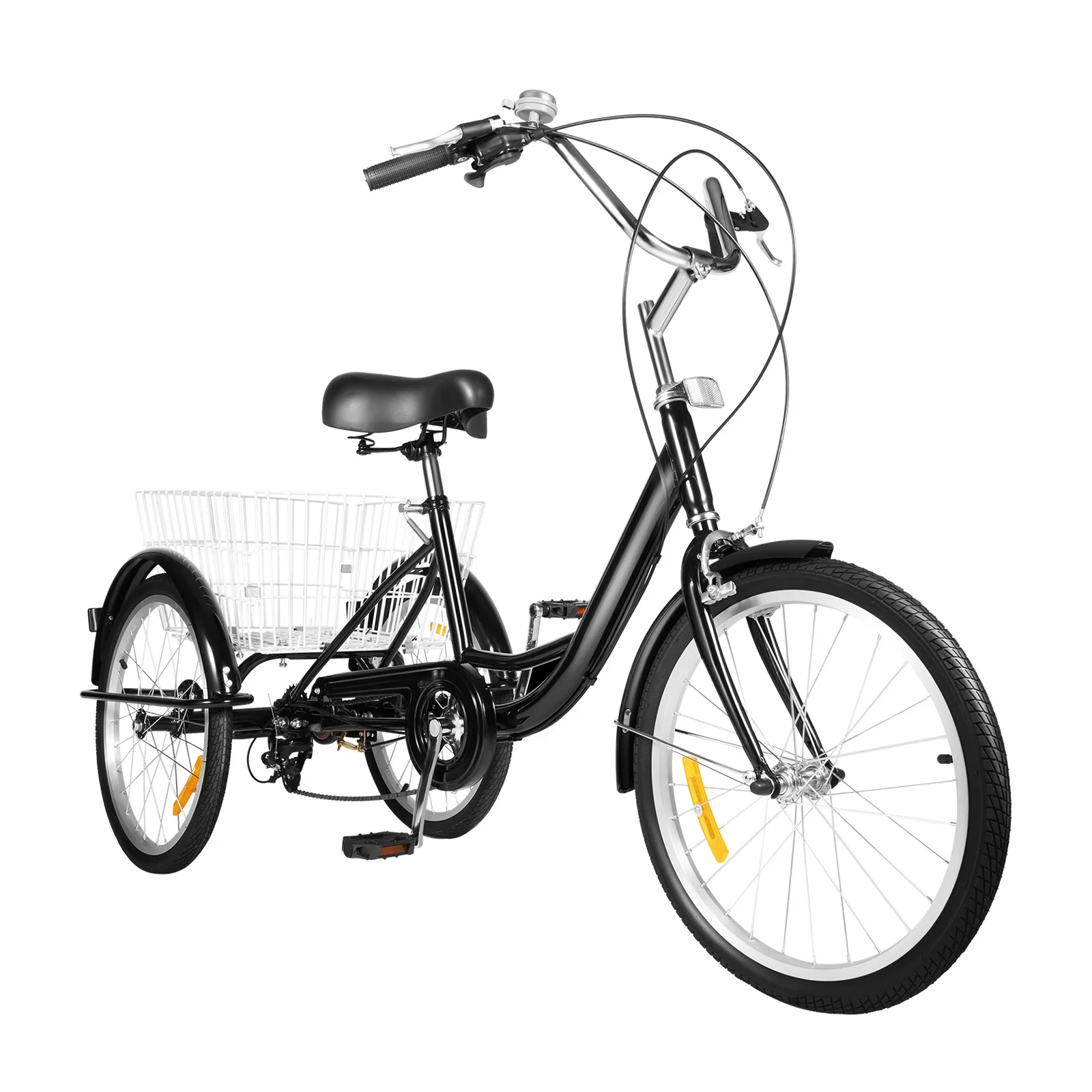 20 Inch Tricycle 8 Speeds High-carbon Steel Frame Aluminum Handlebars Tricycle With Large Shopping Cart Fit 5.4-6.07 ft Men