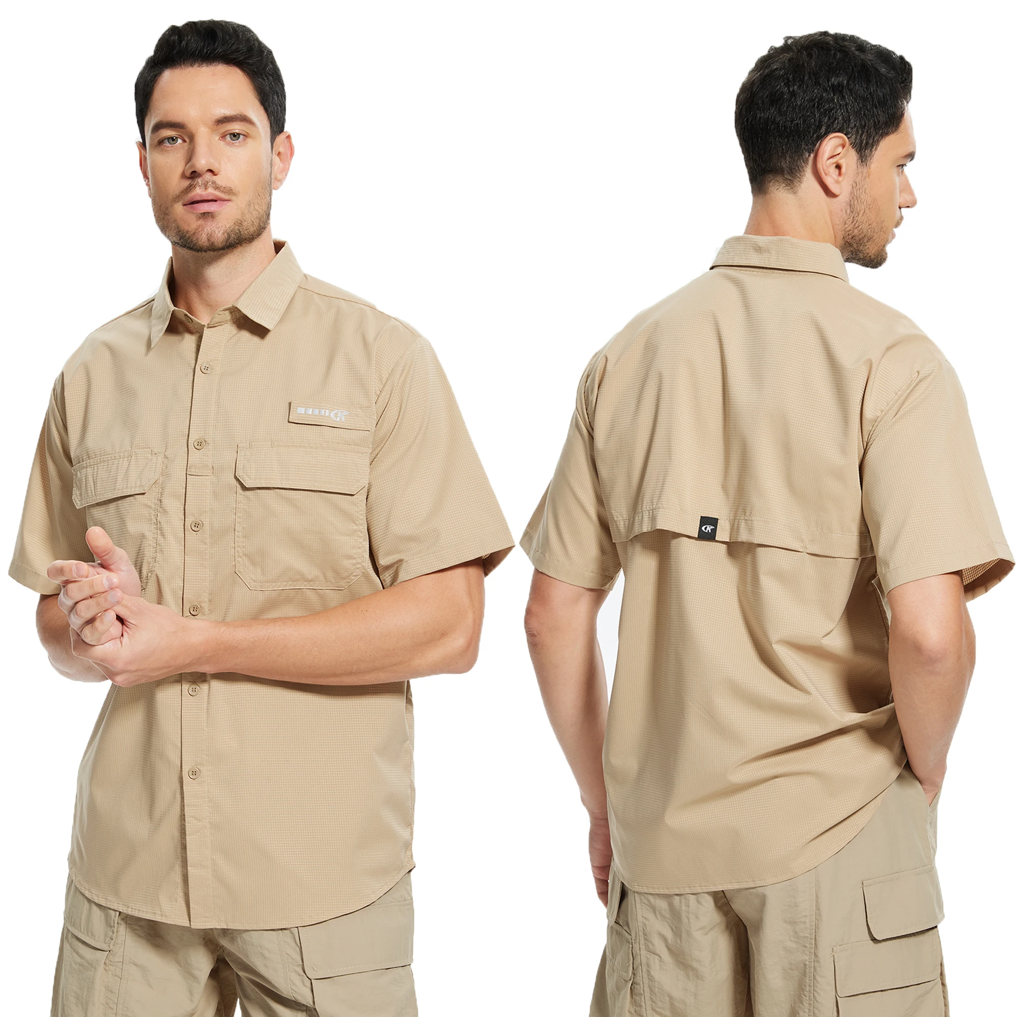 Verão upf 50 + camisas de pesca de manga curta masculina, camisa casual de proteção contra queimaduras, camisas de pesca com malha traseira respirável