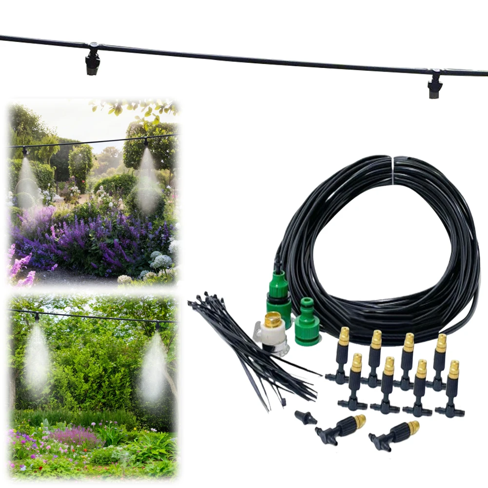 

15M Outdoor Misting Cooling System Brass Atomizer Nozzles Greenhouse Micro Sprinklers Garden Sprayer Drip Irrigation