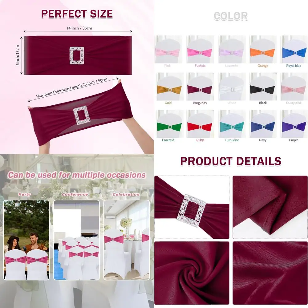 

120 Pack Spandex Chair Sashes with Buckle Sliders for Universal Elastic Chair Ties - Burgundy (Perfect for Weddings, Banquets, a