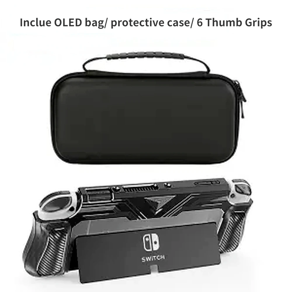 HEYSTOP Switch OLED Bag/TPU Protective Case/Thumb Grips Compatible with Nintendo Switch OLED Model with Game Card Slots