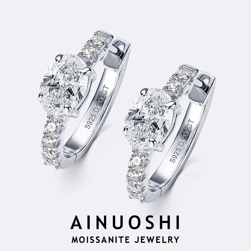 

AINUOSHI 5x7mm Oval Cut Moissanite Hoop Earrings 925 Certified Silver Earring for Women Girls Delicate Wedding Jewelry Gifts