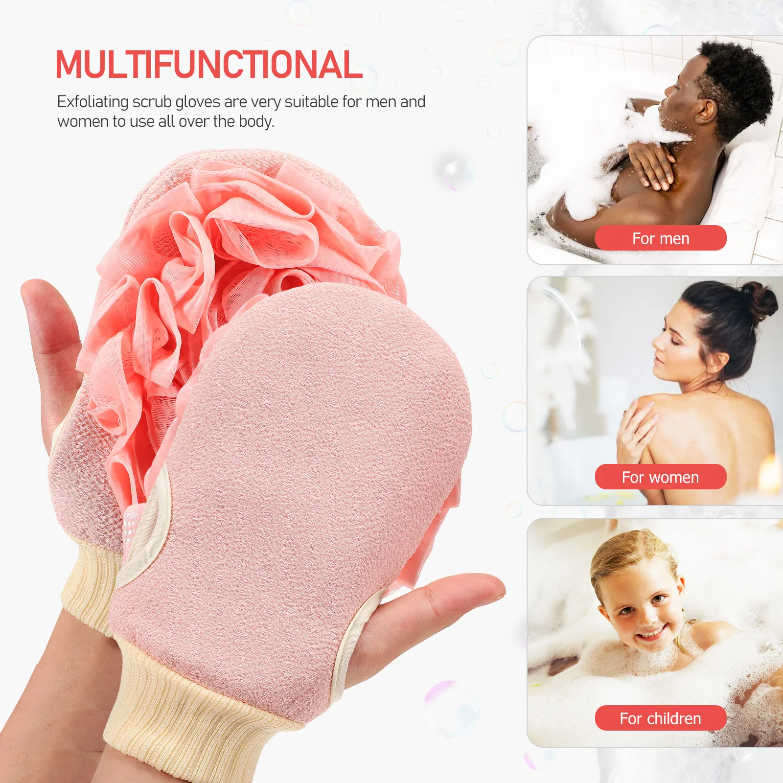 

3pcs Double Sided Exfoliating Mitt Body Scrubber Bath Tool Gloves Premium Fiber Sponge Dead Skin Remover Shower