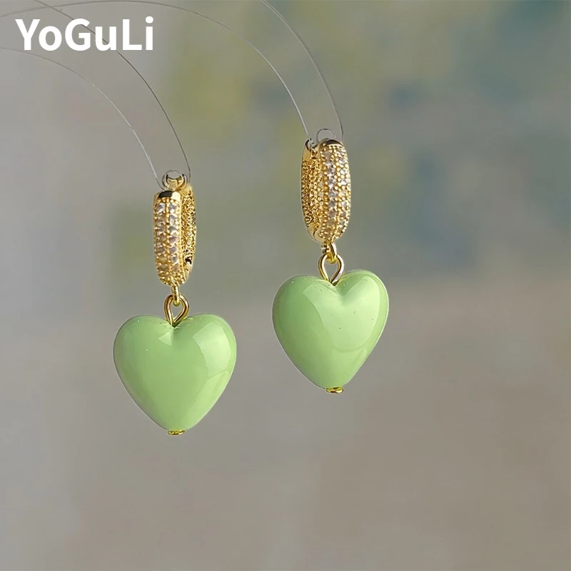 

Sweet Jewelry Pretty Design Little Freshness green sweet heart-shaped earrings For Women Party Gifts Hot Sale Dropshipping