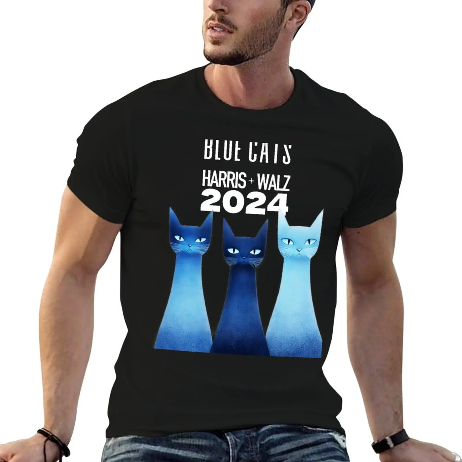 Blue Cats: Cat Ladies Rejoice…. Paws for Unity Harris Walz 2024 on a Dark Background T-Shirt