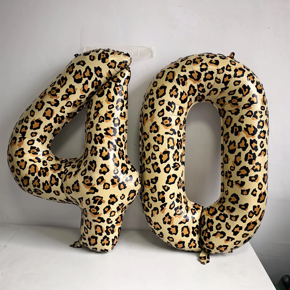 32Inch Leopard Print Number Balloon 0-9 Cheetah Print Foil Balloons for Wild One Safari Birthday Animal Print Party Decorations view 4