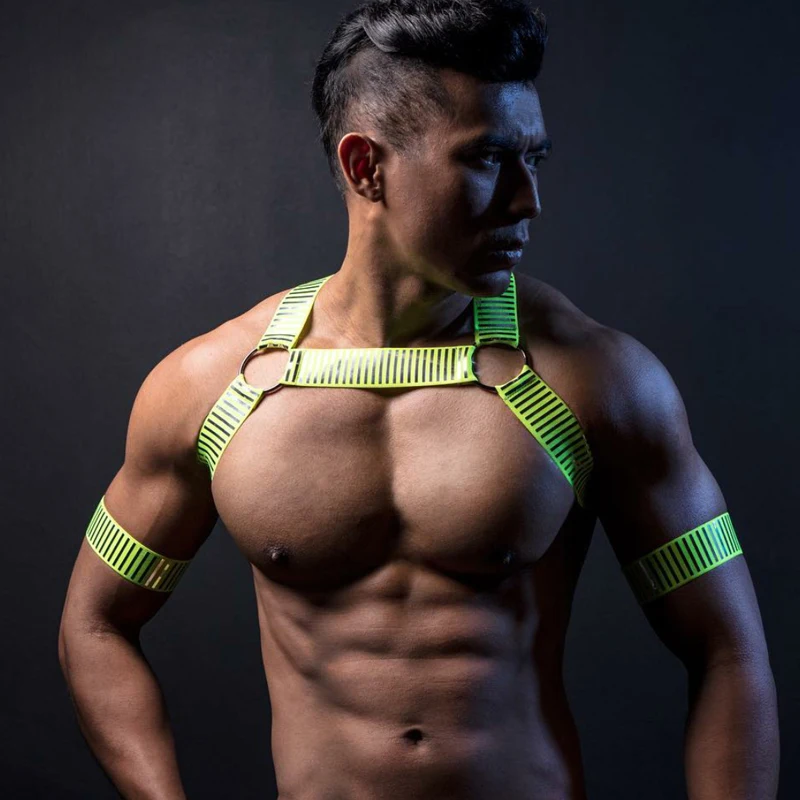 Muscle Man Pole Dance Costume Fluorescence Color Stretch Chest Strap Party Carnival Clothes Nightclub Dj Ds Accessories VDB6200