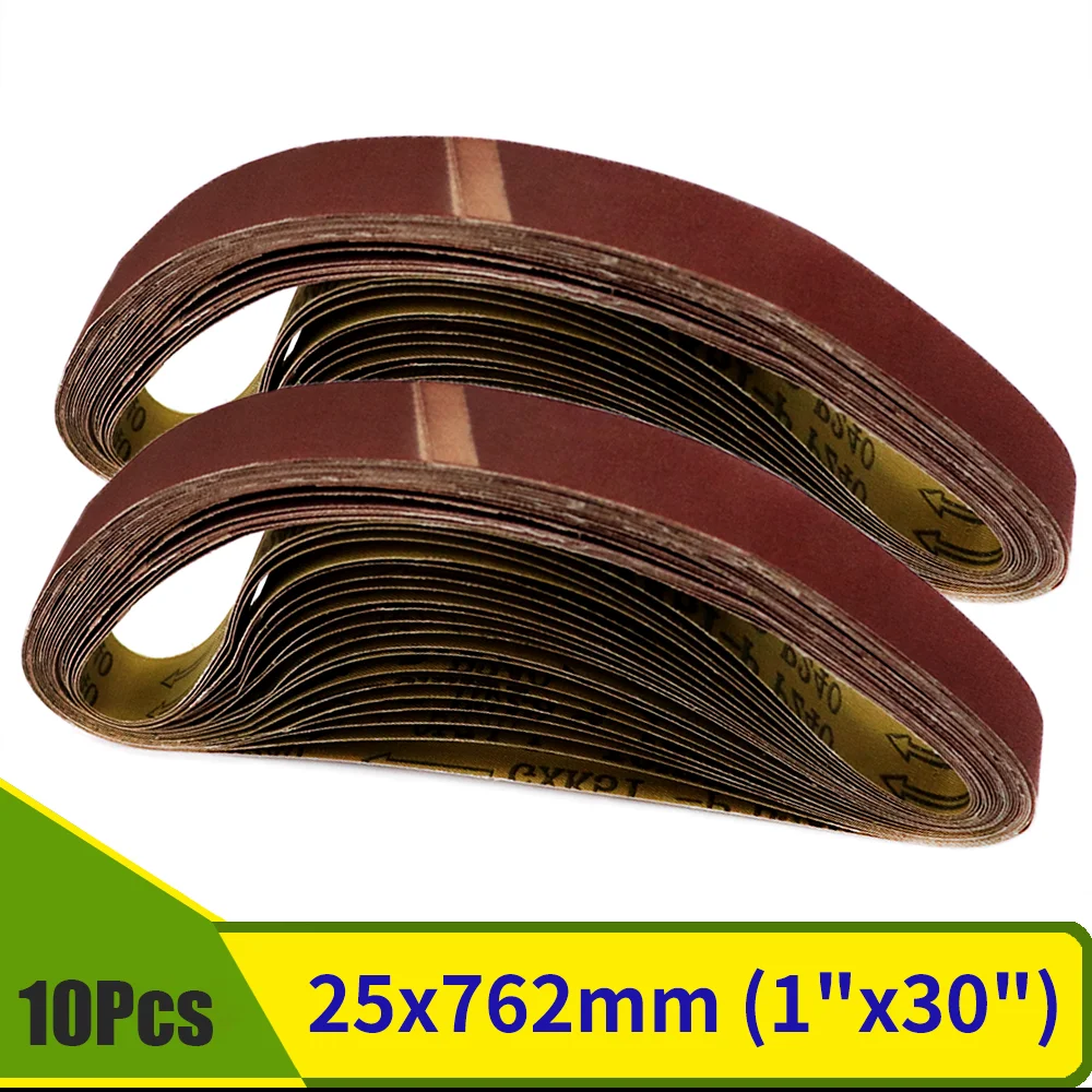 10Pcs 762*25mm Abrasive Sanding Belt,60/80/120/150/240/400 Grits Aluminum Abrasive Bands for Wood Metal Polishing