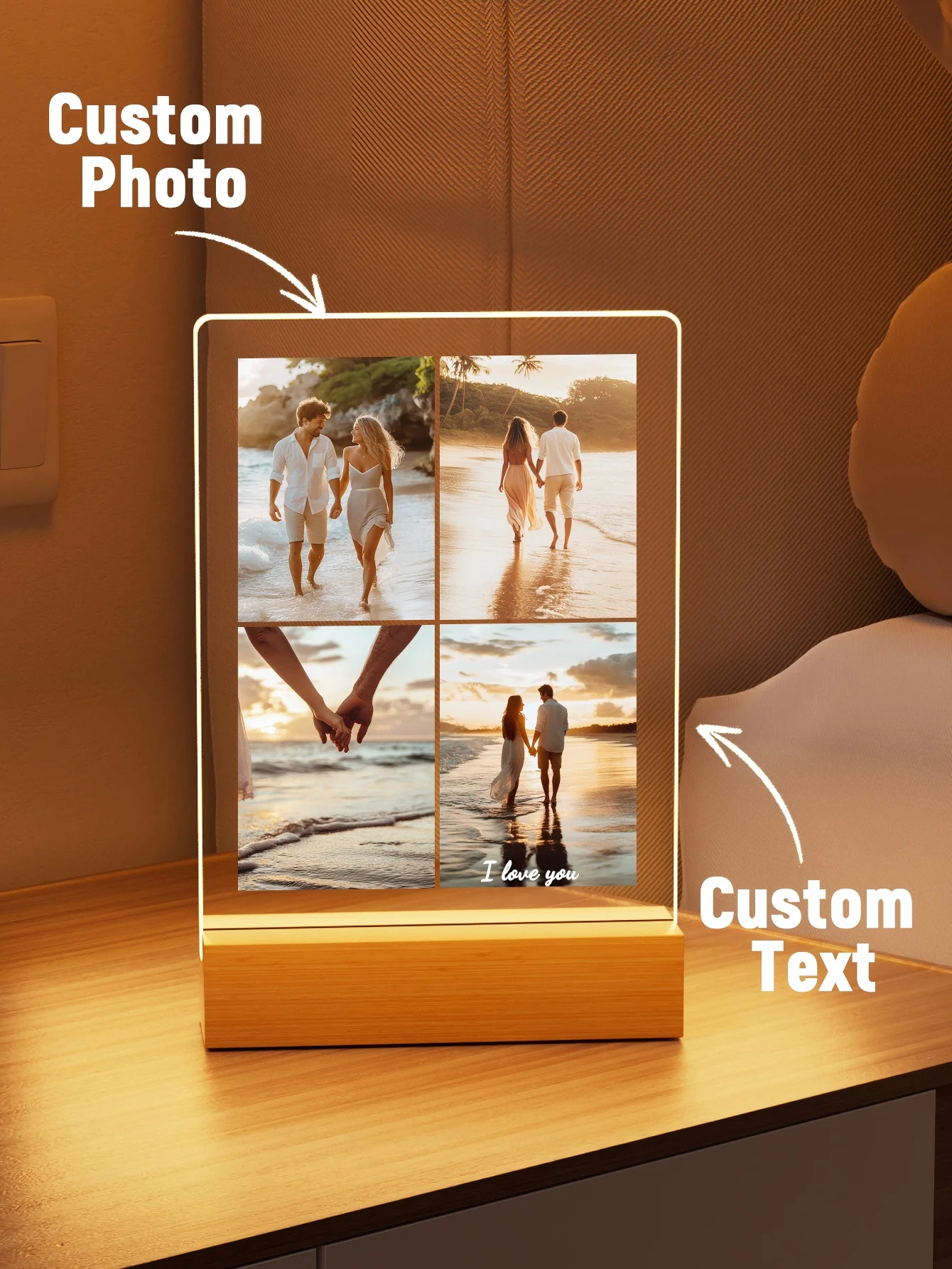 1pc Customized Text Special Gift Acrylic Printing Design Personalized Photo, Asymmetric 3D Light Funny Meeting Desk Decor Bedroo